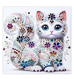 Алмазная мозаика КОТ, 20x20 см, деревянный подрамник, частичная выкл M-12278