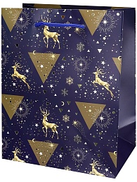 Пакет подар. с мат.лам. и тис.фол.18х23х10 см  Золотистые олени ППК-2291