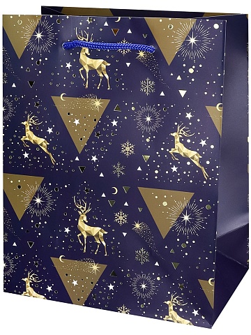 Пакет подар. с мат.лам. и тис.фол.18х23х10 см  Золотистые олени ППК-2291