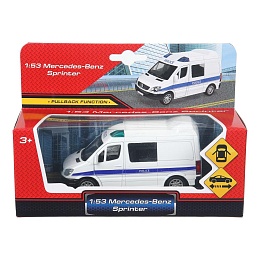 Машина металл MERCEDES-BENZ SPRINTER ПОЛИЦИЯ, 11 см, двери, инерция 401257