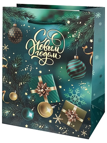 Пакет подарочный с мат.лам. и тис.фол..18х23х10 см Новогодние подарки, 190г ППК-2301