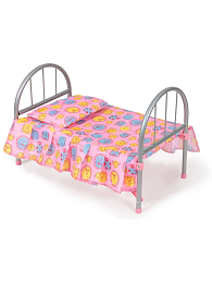 Кроватка для кукол, металлическая, со спальным комплектом 9342