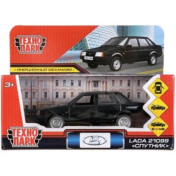 Машина металл LADA-21099 "СПУТНИК" 12 см, двери, багаж, инерц, черный, кор. 303040