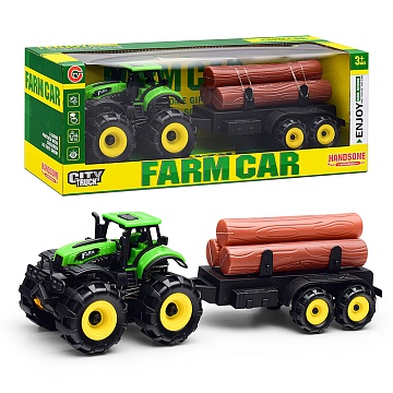 Трактор "Ферма" с бревнами, в коробке 9878-3
