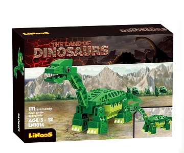 Конструктор Linoos (Линус) "Земля динозавров, брахиозавр зеленый " , 111 детали. WZ-B4765