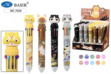 Авторучка 10-и цветная: детская; "КОШКИ" наконечник - ластик; 0,5 mm МС-7639