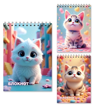 Блокнот А6, 40 л. "Котик", клетка, на спирали M-17193