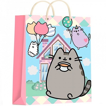 Пакет подарочный глянцевый Серый Кот с чашкой 18х23 403005