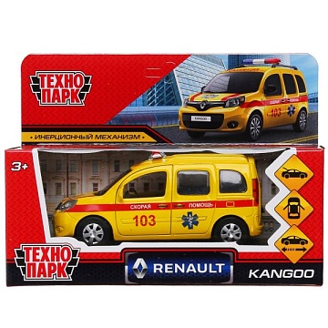 Машина металл RENAULT KANGOO РЕАНИМАЦИЯ 12 см, двери, багаж, желтая, в кор 303054