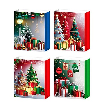 Пакет подарочный бумажный НГ  Ёлка с подарками 26*32*10 см  M-8255