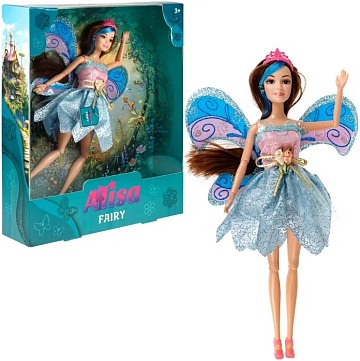 Кукла фея Alisa Fairy с голубой прядью, с цветами и зайцем Т24511