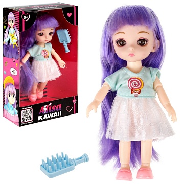 Кукла Alisa Kawaii mini 15,2см, с расчёской, фиолетовые волосы Т24352