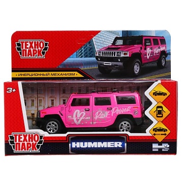 Машина металл HUMMER H2 СПОРТ 12 см, двери, багаж, инерц, розовый, в кор. 303052