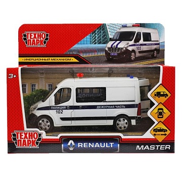 Машина металл RENAULT MASTER ПОЛИЦИЯ 14 см, двери, инерц, белый 326462