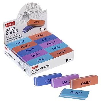 Ластик из термопластичной резины Hatber Daily Color прямоугольный 50х19х8мм 30 шт в уп. 087078