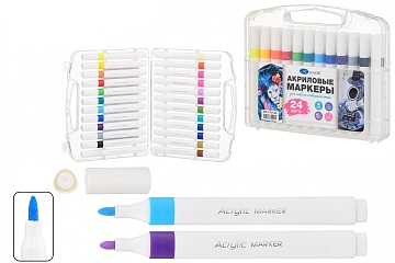 Набор маркеров-акриловые 24 цв. вод., укрывистые, толщина линии 2-4 mm, для любых МС-7151-24