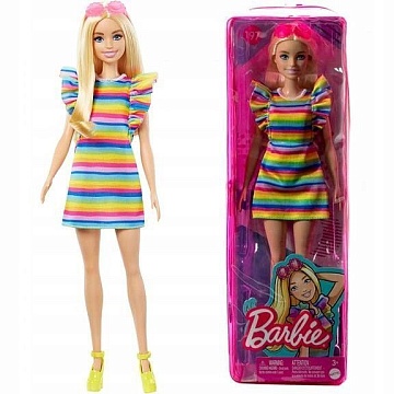 BARBIE Кукла "Барби блондинка" в радужном платье серия Модницы арт.HJR96 FBR37