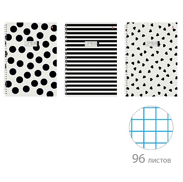 ТЕТРАДЬ 96Л. А4 ГР. "BLACK&WHITE" 3 ВИДА 7-96-1354