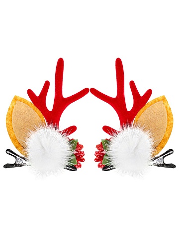 Новогоднее украшение. Набор заколок для волос 2 шт., Снежок с цветами, 8*5 см НУ-1937