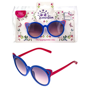 Солнцезащитные очки для детей "Кошечка", оправа синяя с красным Т22454