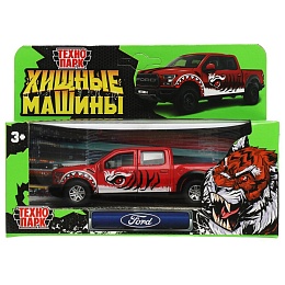 Машина металл FORD F150 RAPTOR ХИЩНИКИ 12 см, двер, баг, инер, красный 340963