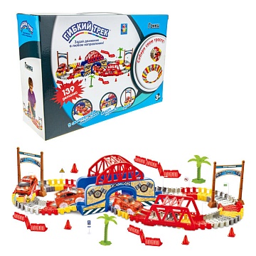 Гибкий трек Гонки 139 дет, мост-туннель, мост, арка, дорожные знаки, машинка свет Т20856