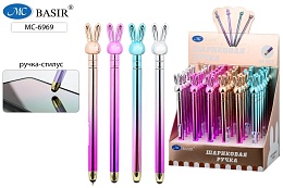 Шариковая ручка с поворотным механизмом+стилус: цветной-металлик ЗАЙЧИК