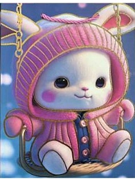 Пакет подарочный  мат.лам, золот.тиснение 18х23х10см , Зайка на качелях ПКП-9211