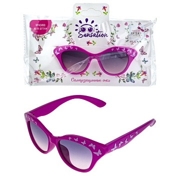 Солнцезащитные очки для детей "Бабочки", оправа ярко-розовая Т22471
