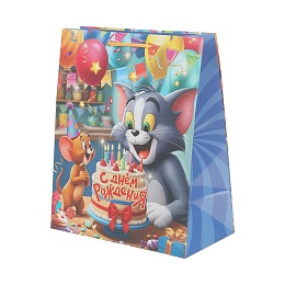 Пакет подарочный глянцевый Кот и мышь 26х32 400257