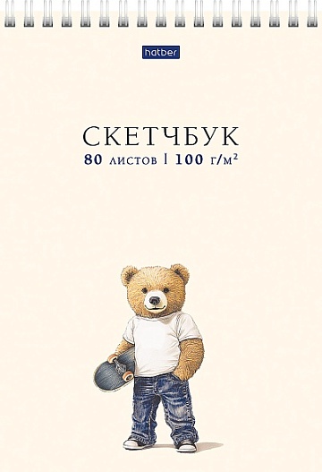 Скетчбук 80л А5ф на гребне-Модный мишка- 092480