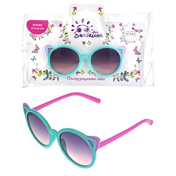 Солнцезащитные очки для детей "Кошечка", оправа бирюзовая с розовым Т22453