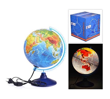 Глобус Земли физико-политический рельефный с подсветкой