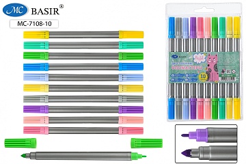 Набор фломастеров двусторонние: "КОТИК" Pastel; линия письма 1mm и 3mm; МС-7108-10