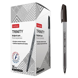 РУЧКА Hatber шариковая TRINITY Черная 0,5мм с колпачком и клипом чернила на масл.основе трехгран.корпус  36 шт в картонной Дисплей-витрине