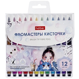 Фломастеры Hatber 12 цв. кистевидные M-Brush - BUBBLE-TEA - в ПВХ чехле 092285