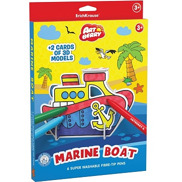 Artberry 3D пазл для раскрашивания Marine Boat фломастеры 6 цветов и 2 карты с фигурами 37300