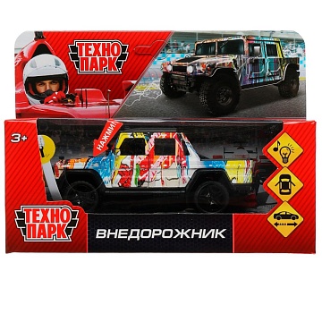 Машина металл свет-звук ВНЕДОРОЖНИК 12 см, граффити дв. багаж., инерц 336985