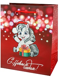 Пакет подароч. с мат.лам. глит. 18х23х10 см (M) Пони с подарком, 190г  ППК-2422