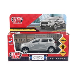 Машина металл LADA XRAY длина 12 см, двери, багаж, инерц, серебристый 402761