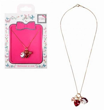 Lukky Fashion метал.цепь с 3 подвесками Единорог с кристаллом "Сердце" Т24792