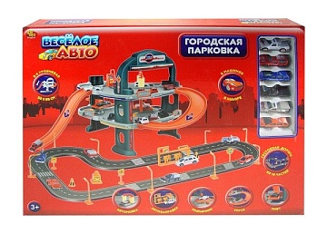 Парковка "Веселое авто" 3-х уровневая в наборе 6 машинок и дорога PT-00171--