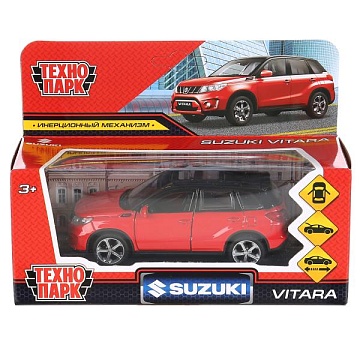 Машина металл SUZUKI VITARA 12 см, двери, багаж, инерц, красн с черным, кор 303050