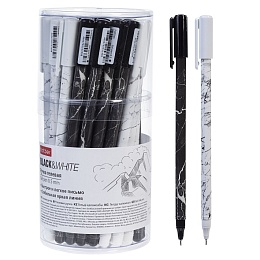 РУЧКА гелевая Hatber Black&White Черная 0,5мм чернила fast dry 36 шт в Пласт.тубе 087496