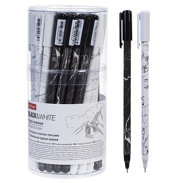 РУЧКА гелевая Hatber Black&White Черная 0,5мм чернила fast dry 36 шт в Пласт.тубе 087496