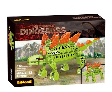 Конструктор Linoos (Линус) "Земля динозавров, стикозавр зеленый" , 112 детали. WZ-B4769