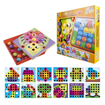 Игродром: мозаика для малышей "Кнопик" 46 кнопок,12 трафаретов.