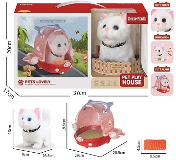 Мягкая игрушка "Кошка" с аксессуарами, на батарейках, в коробке 9812