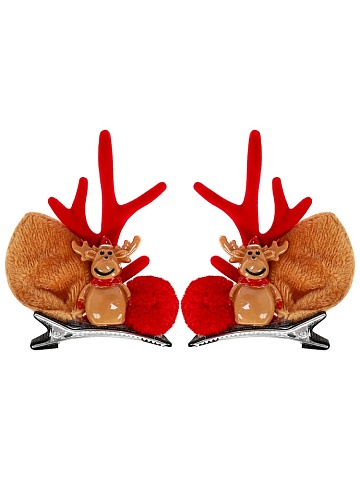 Новогоднее украшение. Набор заколок для волос 2 шт., Новогодний олень, 8*5 см НУ-1936