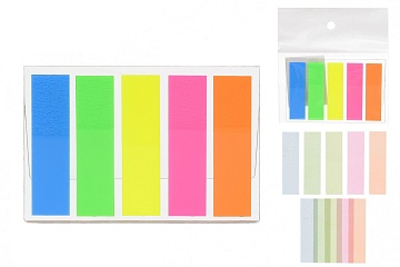 Набор клейких закладок: пластиковые, 5 цветов по 20 листов , 1,0*4,5 см. МС-4041